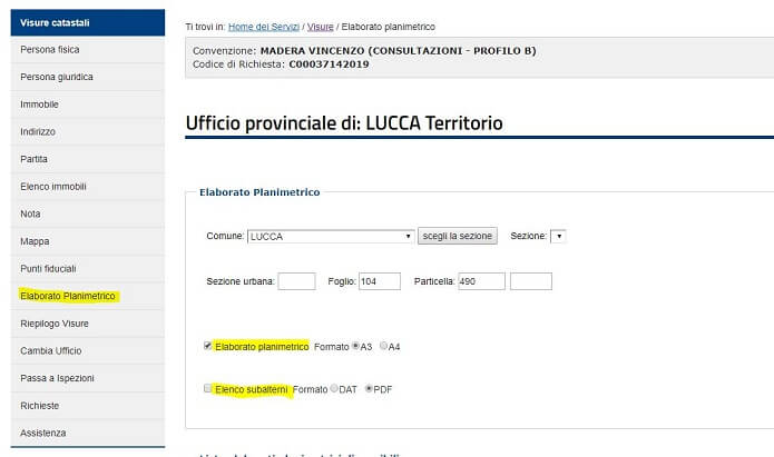 elenco subalterni e elaborato planimetrico