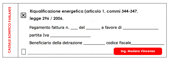 esempio bonifico parlante ecobonus
